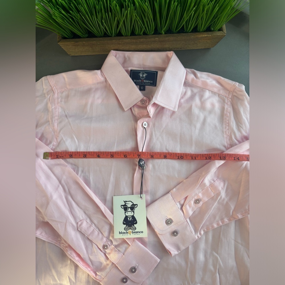 Black N Bianco Signature Boys' Button Down Dress Shirt In Light Pink Size 12 NWT - Picture 9 of 11